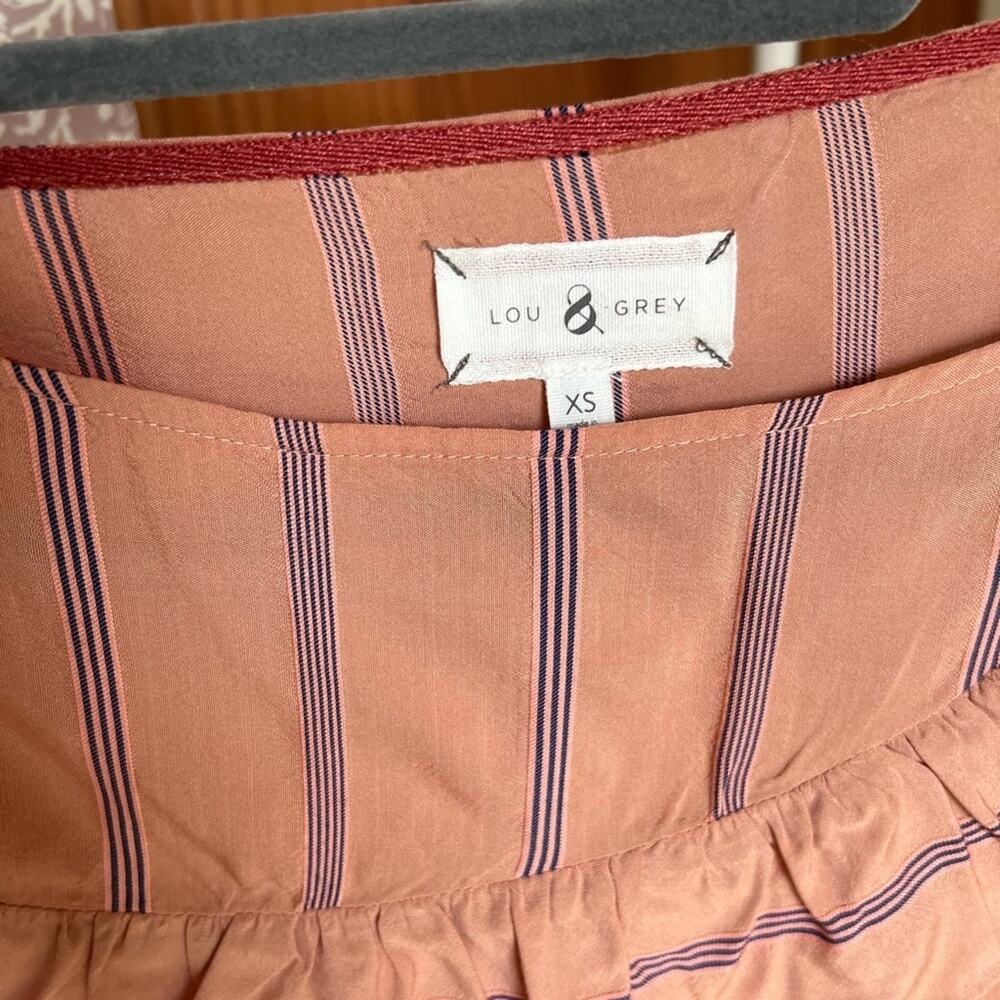 Lou & Grey Long Ruffle Sleeve Pink Striped Business Casual Blouse - Picture 2 of 5